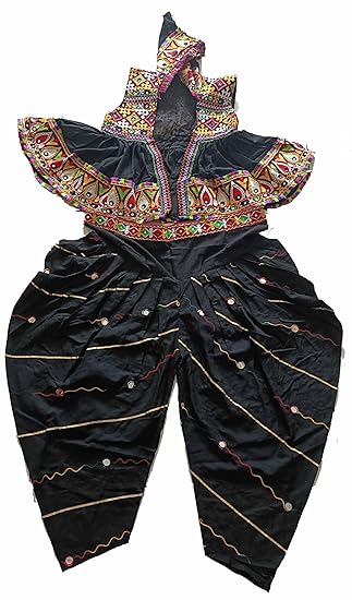VARNI CREATION Women's Cotton Traditional Double Flair-3/4 36-inch Gujarati Lehenga Choli (N32, Multi, Free Size)