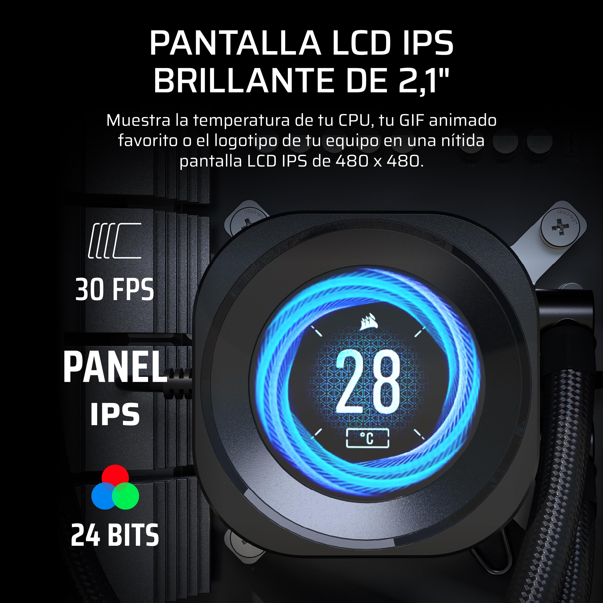 Corsair Nautilus RS Módulo para LCD – ara refrigeración de CPU Nautilus RS y Nautilus RS ARGB AIO – Pantalla LCD IPS de 2,1", Instalación Sencilla sin Herramientas – Negro