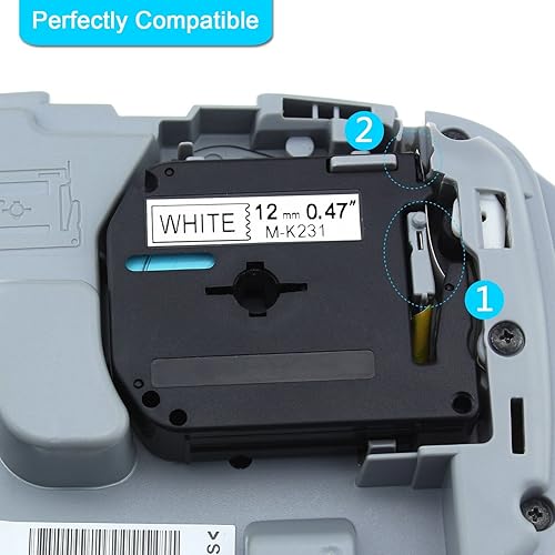 Vista 2 de GREENCYCLE Compatible con Brother M-K131 M-K231 M-K431 M-K431 M-K531 M-K631 M-K731 M-K731 Reemplazo de cinta de etiquetas para P Touch PT-70BM Blanco