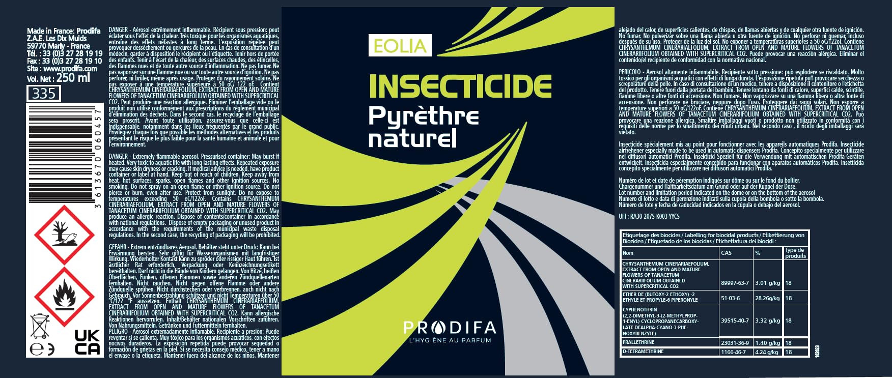 Insecticide Au Pyrèthre Végetal, Aérosols 6x250ml avec Diffuseur Automatique, Anti Mouches, Moucherons, Moustiques, Mites, Punaises de Lit