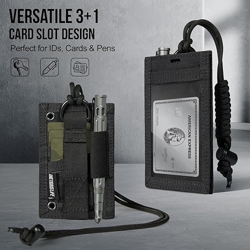 Miniatura 4 de OneTigris Tactical ID Card Holder Hook & Loop Patch Badge Holder Neck Lanyard Key Ring and Credit Card Organizer (Black)