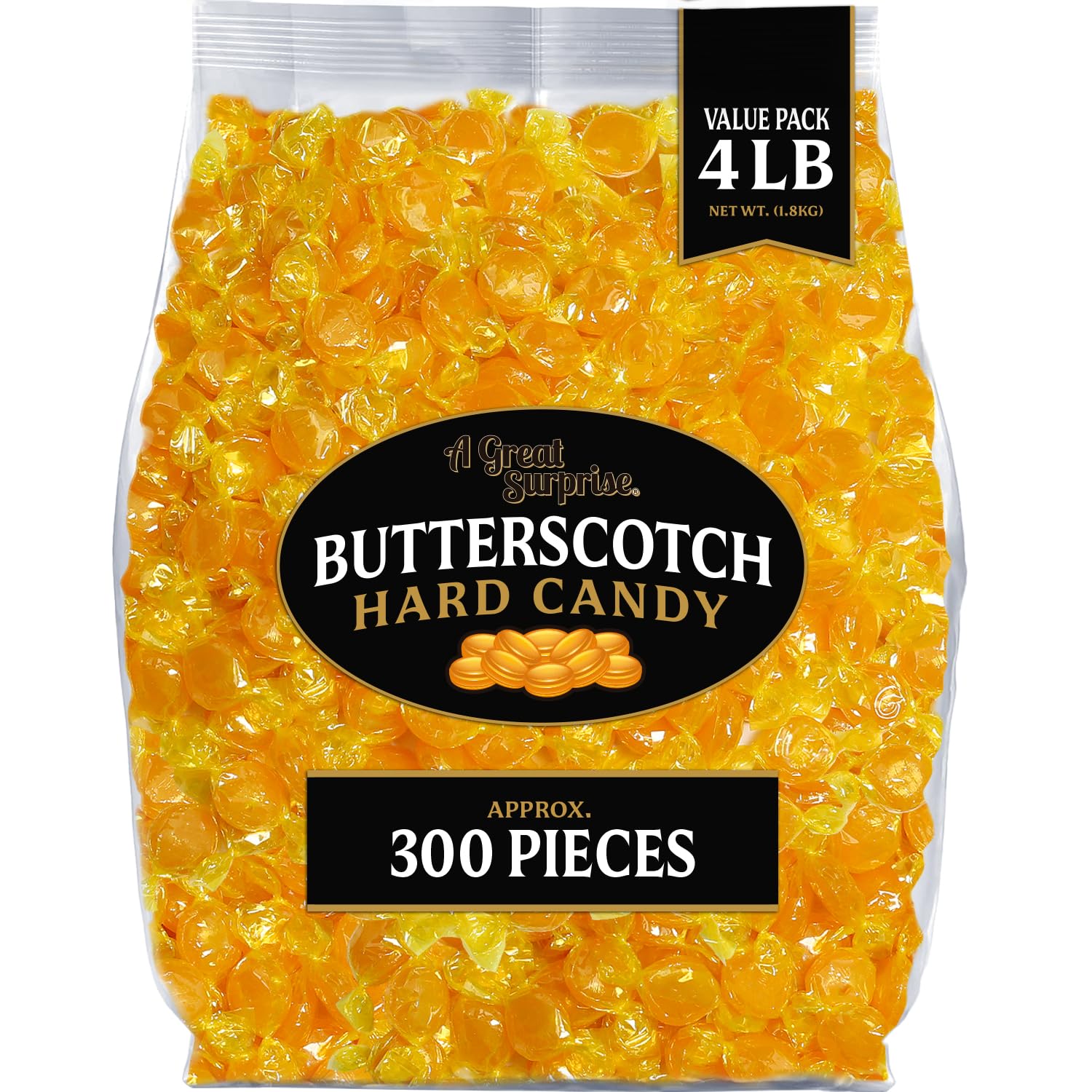 A Great Surprise Hard Caramel Candy - 4 Pounds - Individually Wrapped Scottish Butter Sweets - Yellow Candy - Caramel Disc Buttons - Bulk Candy