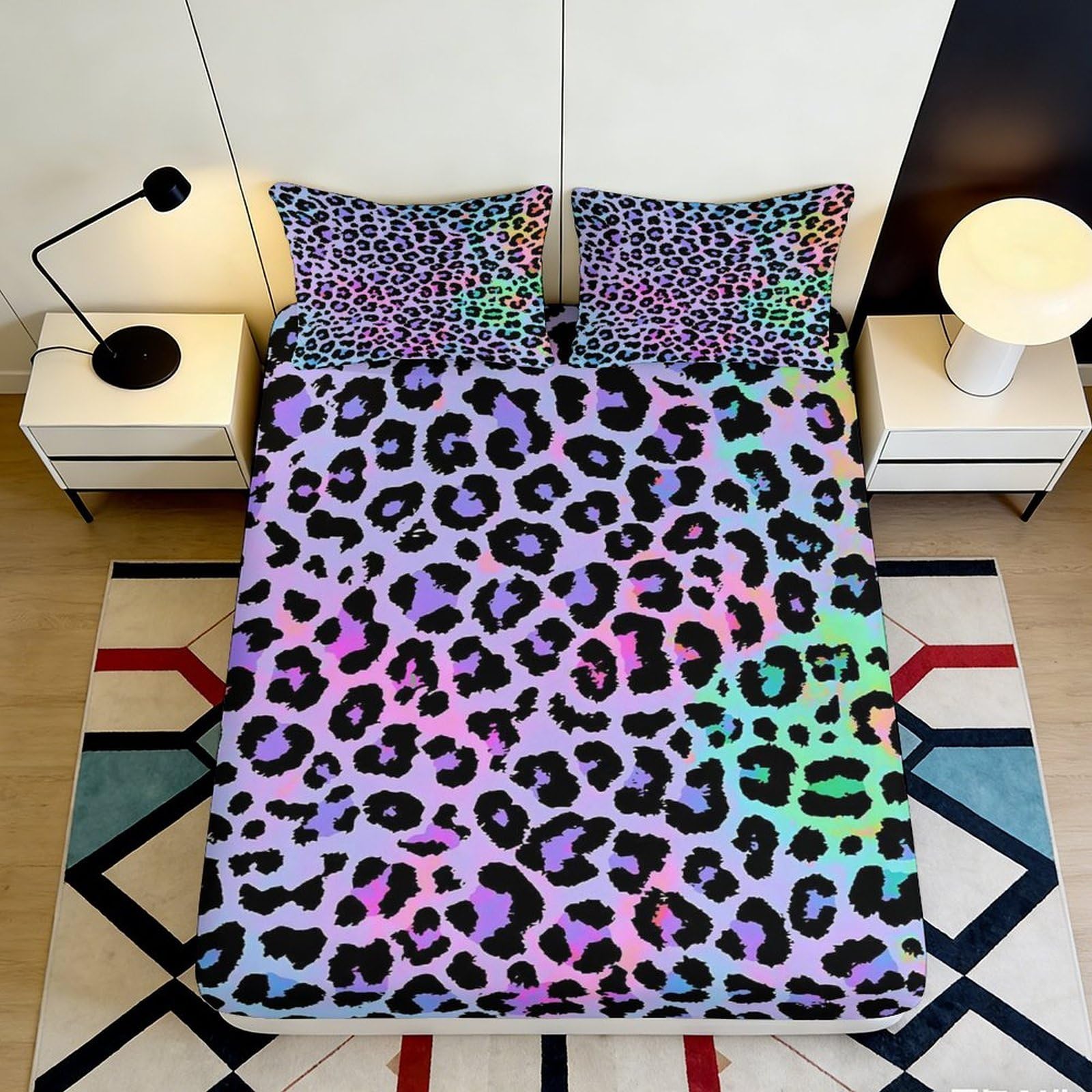 Pnayamiorkfel Style-8 3D Printed Rainbow Leopard Fitted Sheet Microfiber Vibrant Animal Print Mattress Cover For Bedroom Dorm Decor Protection 90X200x25cm