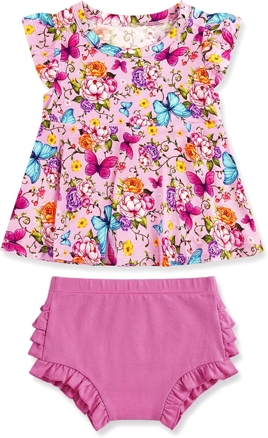 Bamboo Viscose Baby Girl Outfit Cap Sleeve Top with Bloomers 2 Piece Baby Girl Clothing Set