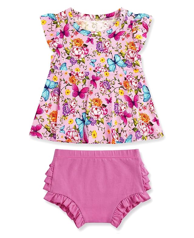 Bamboo Viscose Baby Girl Outfit Cap Sleeve Top with Bloomers 2 Piece Baby Girl Clothing Set