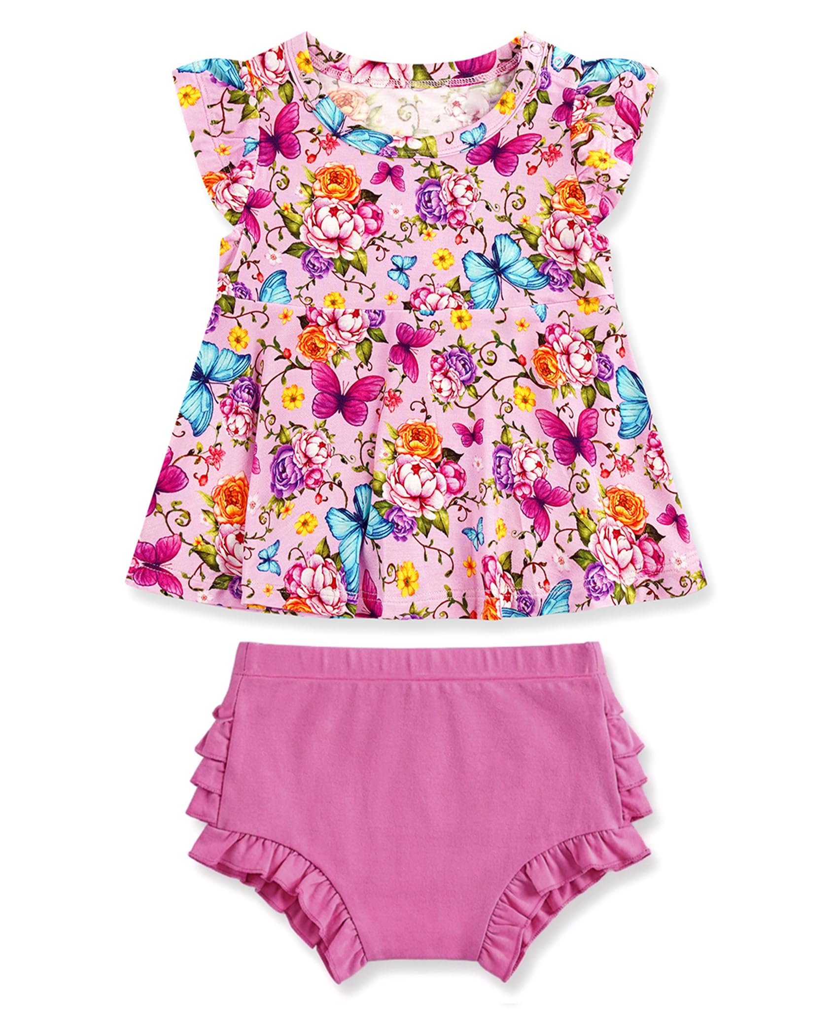 Bamboo Viscose Baby Girl Outfit Cap Sleeve Top with Bloomers 2 Piece Baby Girl Clothing Set