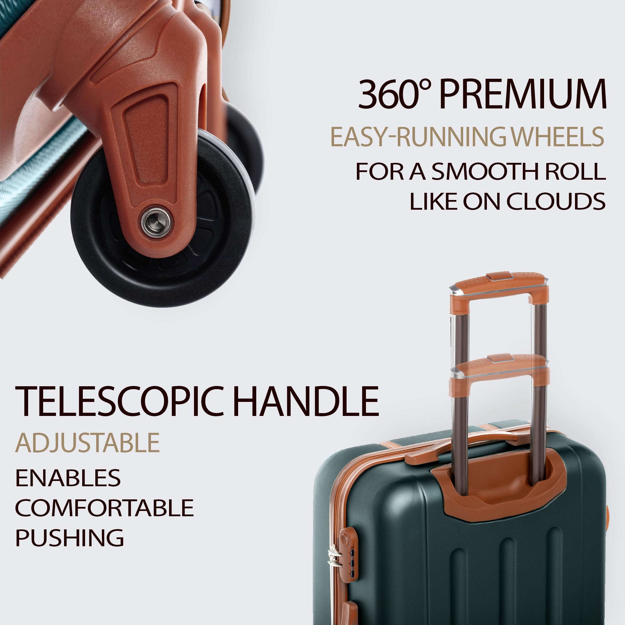 FERGÉ Zestaw walizek z twardą obudową, 3-częściowy Milano walizka na kółkach – bagaż podręczny 55 cm, L i XL, 3 sztuki, walizka na kółkach, 4 kółka, 100% ABS, zielono-brązowy., 3er Set, Zestaw walizek