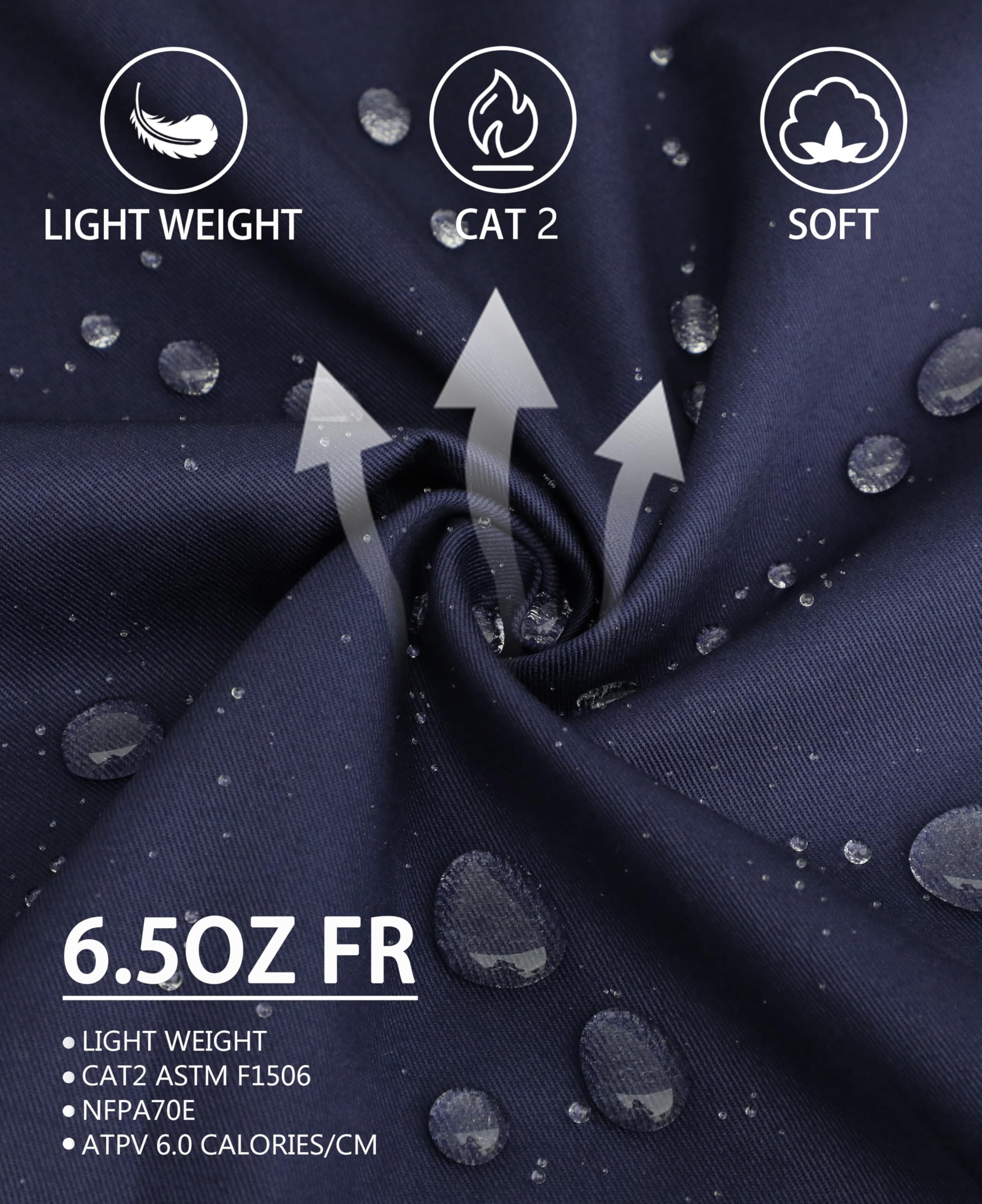 TICOMELA FR Chemises ignifuges pour homme, CAT2, poids léger, 184,3 g, chemise de soudage ignifuge pour homme | Chemises de travail résistantes aux flammes avec poches utilitaires pré-rétrécies et infroissables