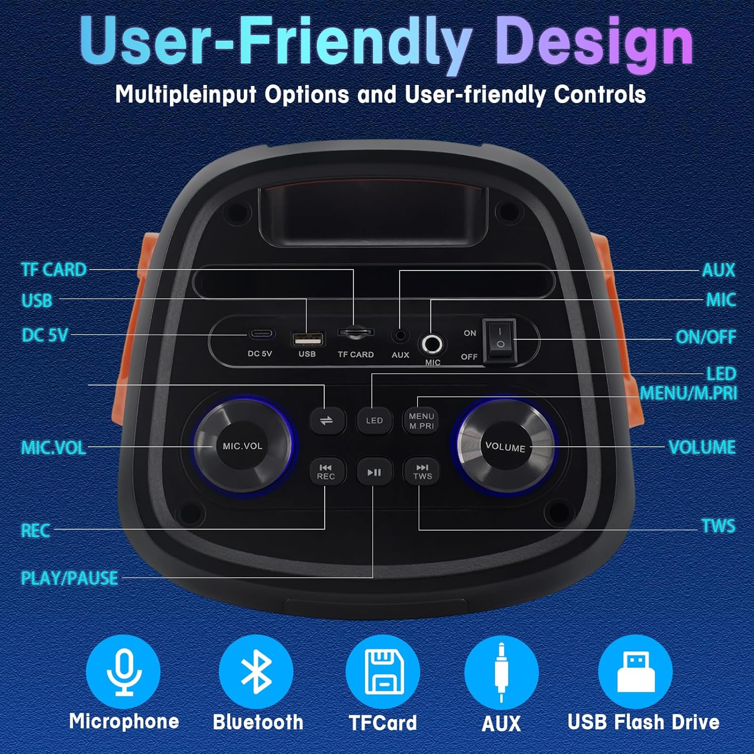 Bluetooth Speaker, 120W Peak Power Wireless Boombox Speakers with Deep Bass, Portable Loud Stereo Sound Large Subwoofer with Led Light Show for Party Outdoor Camping(Black) - Image 6