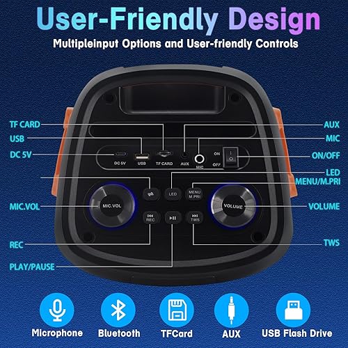 Miniatura 6 de Altavoz Bluetooth, altavoz Boombox inalámbrico de 120 W de potencia máxima con graves profundos, sonido estéreo portátil y fuerte, subwoofer grande