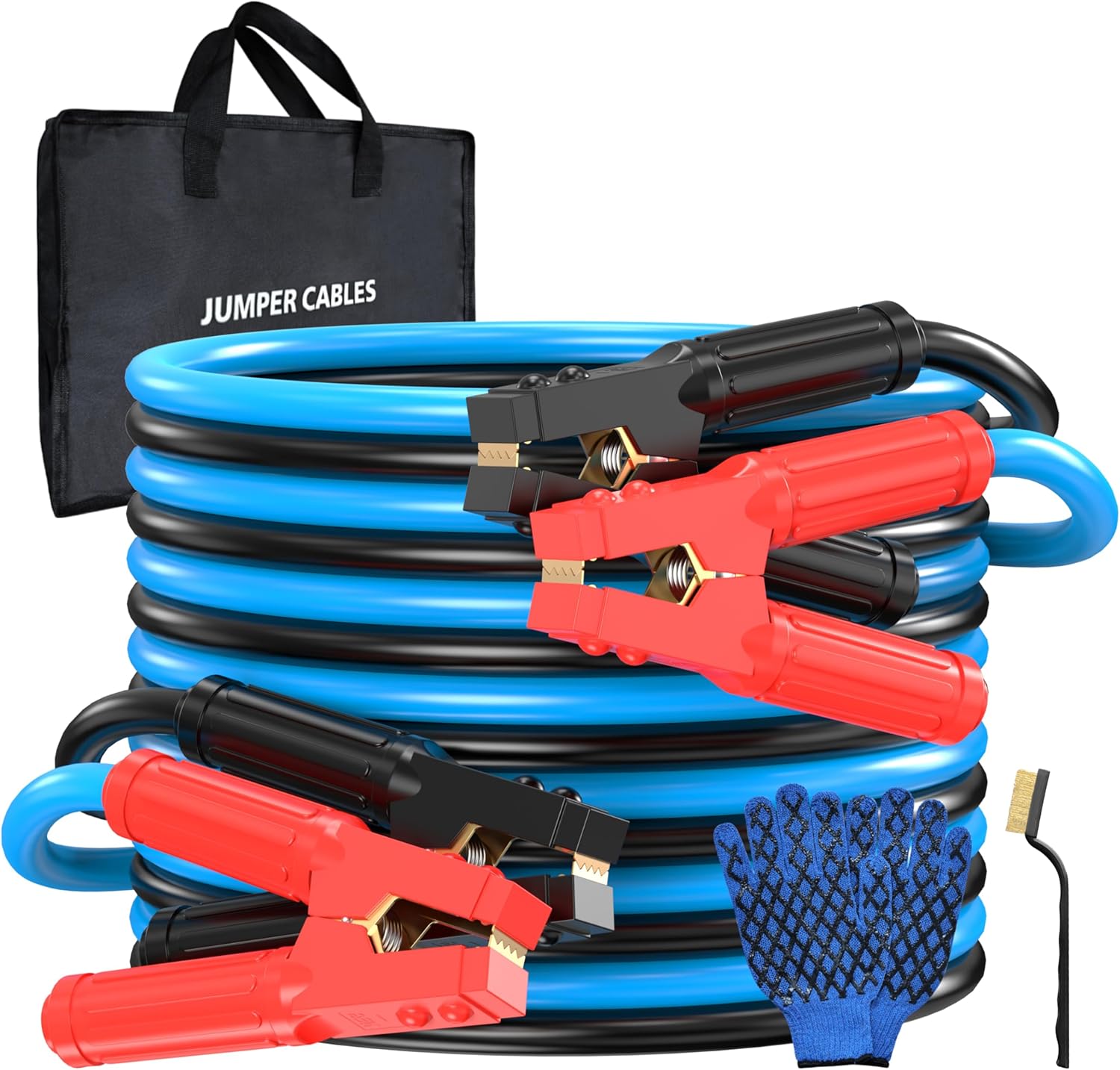 KIKIRV 0 Gauge 25ft Heavy Duty Jumper Cables, 1000 Amp Booster for Cars SUVs Trucks - Carry Bag, Gloves, Brushes Included