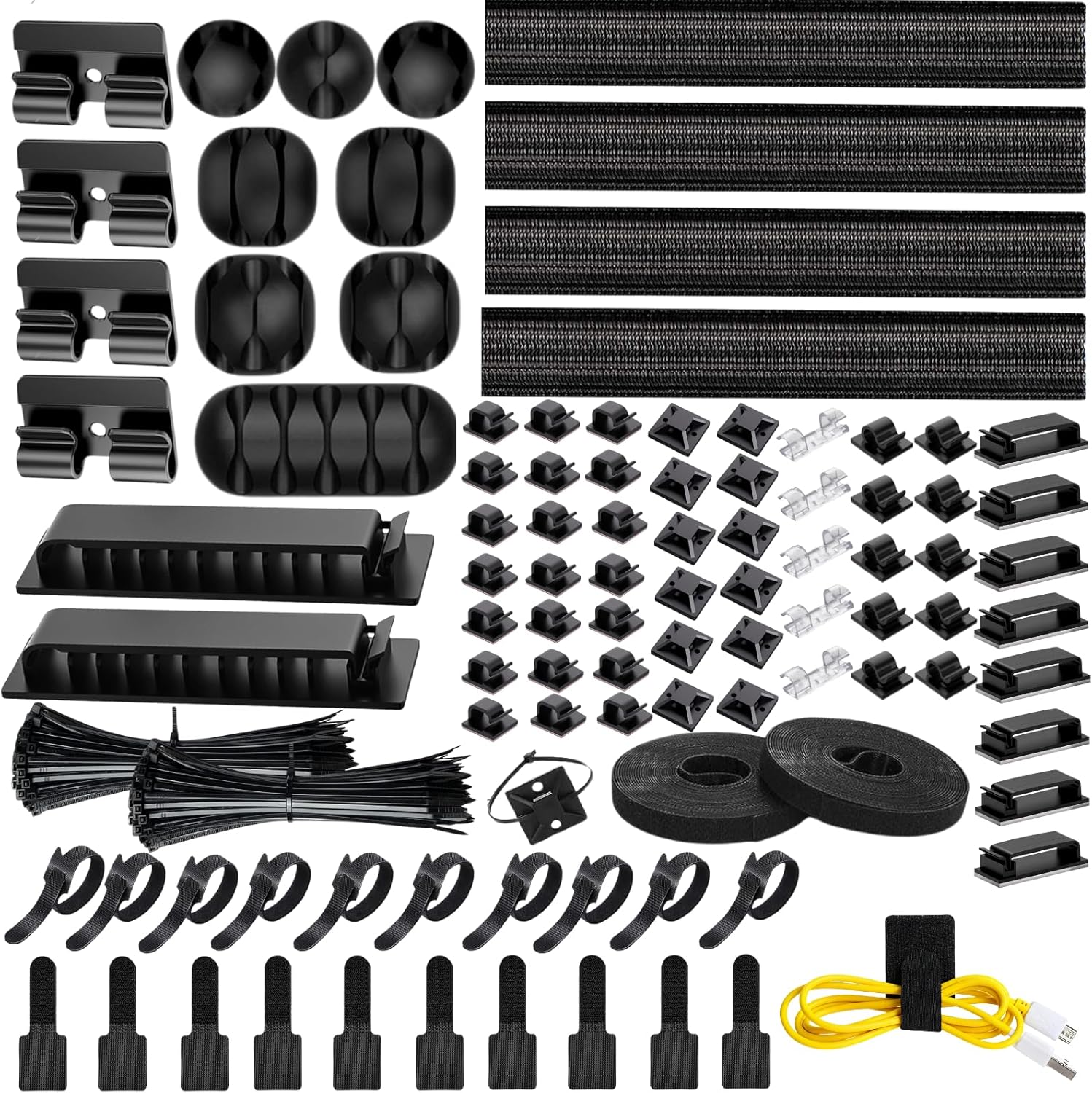 [313Pcs] Cable Management Kit, 67 Adhesive Cable Clips, Topavatop Desk Cord Organizer, 22 Reusable Cable Strap, 4 Cable Sleeve Split, 200 Nylon Cable Zip Ties with 20 Mounts for TV Office Home, White