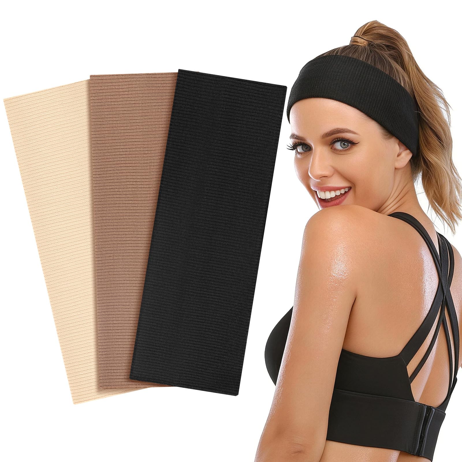 BELEVO Stirnband Damen Sport Haarband Damen Baumwolle 3 Stück Haarbänder Elastisch Headband Sommer Schweiß Weich Antirutsch Hairband Mode-Accessoires für Kosmetik Workout Yoga Laufen Fitness Gym