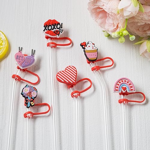 Miniatura 5 de 6 tapas de popote para el día de San Valentín para copa Stanley, 0.394 in, reutilizable, lindo, rosa, accesorios para decoración de tapones