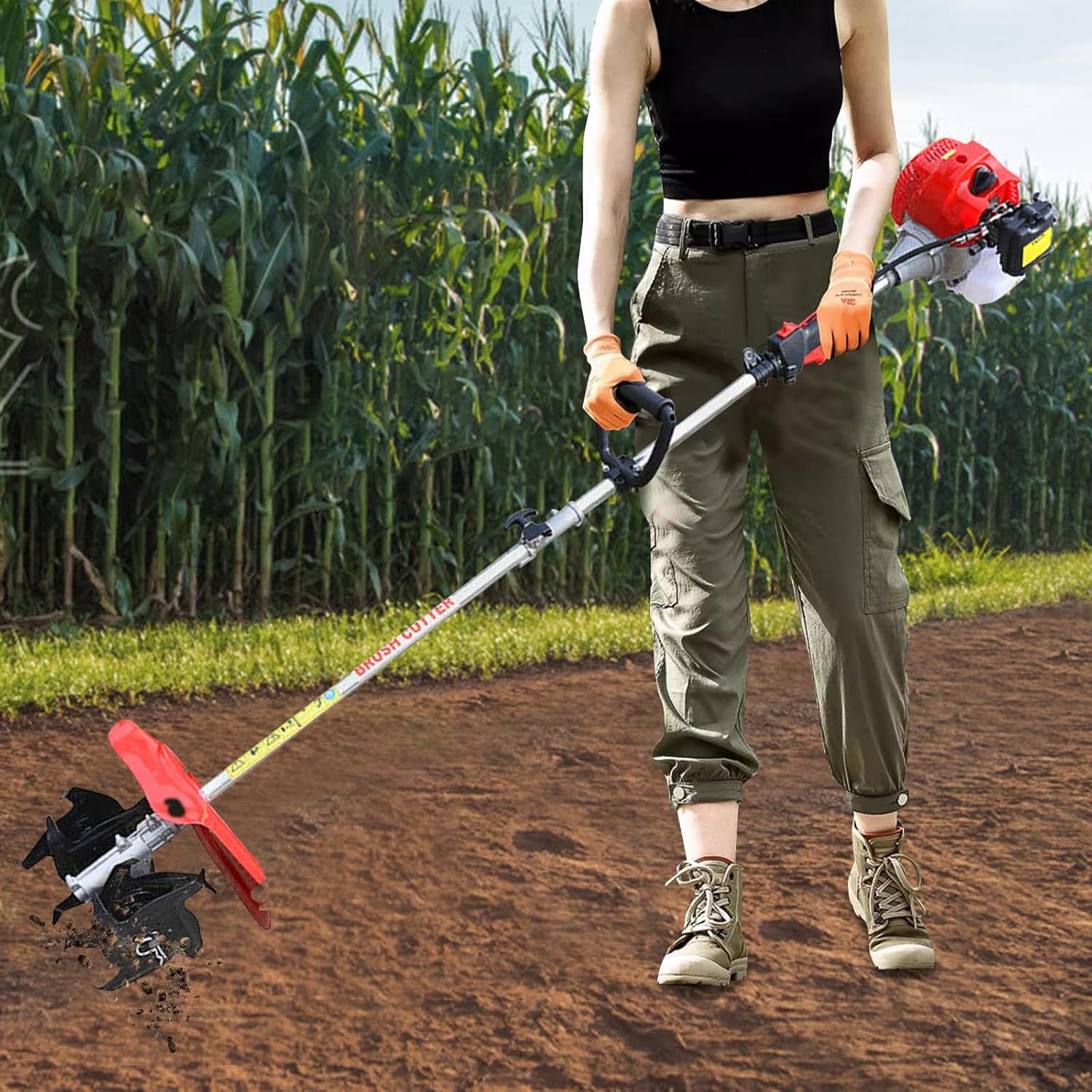 42.7CC Handheld Tiller Cultivator, 2-Stroke Gas Powered Yard Garden Farm Tilling Tool, Mini Cordless Weeding Tilling Tool for Garden, Lawn, Yard, Soil Cultivation 1.25KW 6500RPM