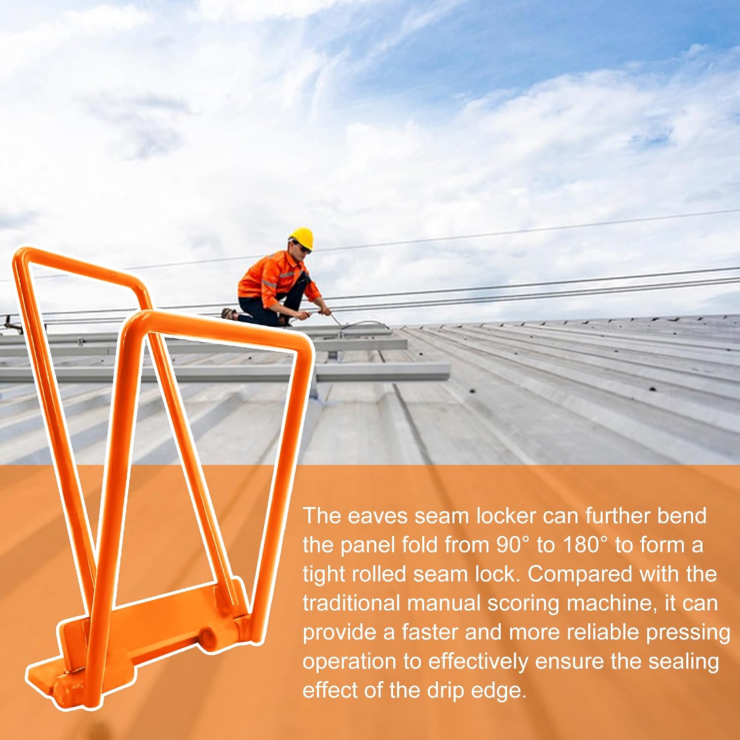Heavy-Duty Eaves Seam Locker - Roofing Eave Bender & Standing Seam Hemming Tool, 90°-180° Metal Roof Eaves Seam Locking Tool for Roofers & Sheet Metal Workers(Orange)