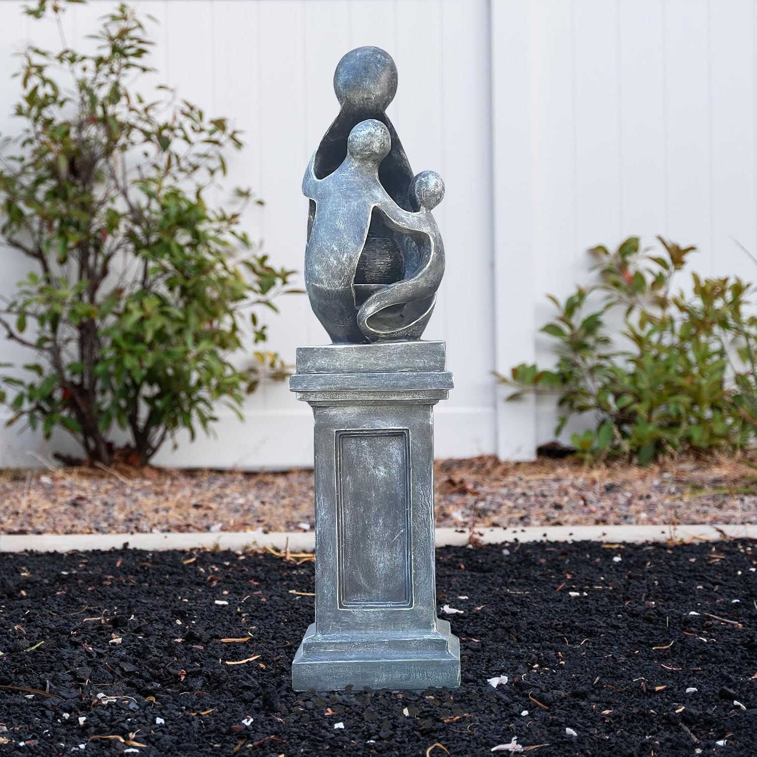 XBrand 42.9" H Sculptural Resin Fountain with Pedestal Base and LED Lights – Indoor/Outdoor Modern Water Feature