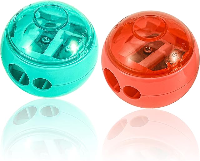 2 PCs Pencil Sharpeners with Dual Holes (8mm, 12mm) - Handheld, Durable Pencil Sharpeners for Kids, Adults, School, Home & Office  Turquoise, Coral (Round)