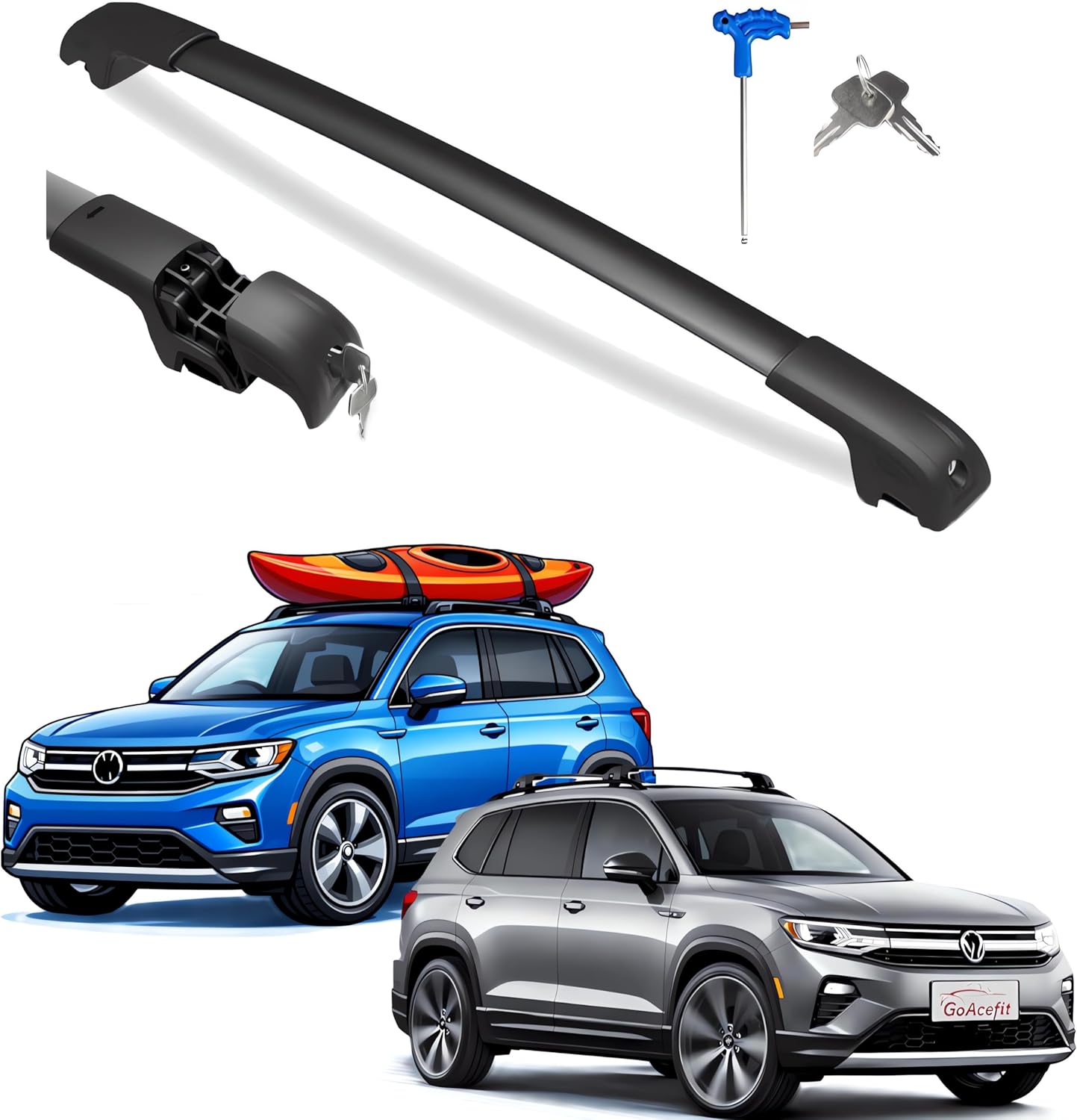 Roof Rack Cross Bars Compatible with Volkswagen Tiguan 2018-2026 & Taos 2022-2026, Heavy Duty Aluminum, Anti-Theft Lockable, 300lbs Crossbars for VW Rooftop (Not for Limited)