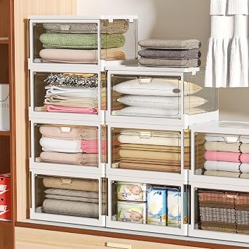 Kmiectse Clear Storage Bins with Lids 3 Pack Stackable & Sturdy