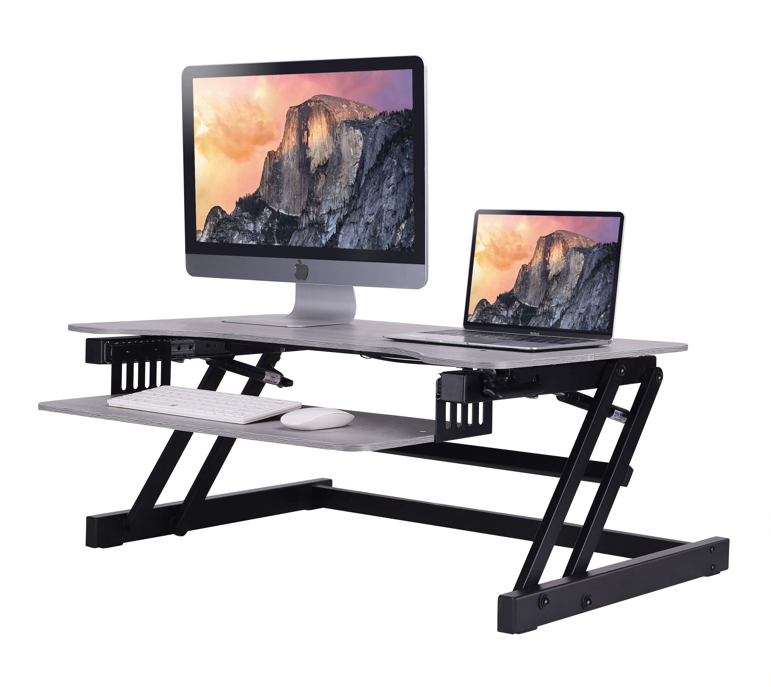 Rocelco 37.5" Deluxe Height Adjustable Standing Desk Converter - Quick Sit Stand Up Dual Monitor Riser - Gas Spring Assist Computer Workstation - Large Retractable Keyboard Tray - Gray (R DADRG)