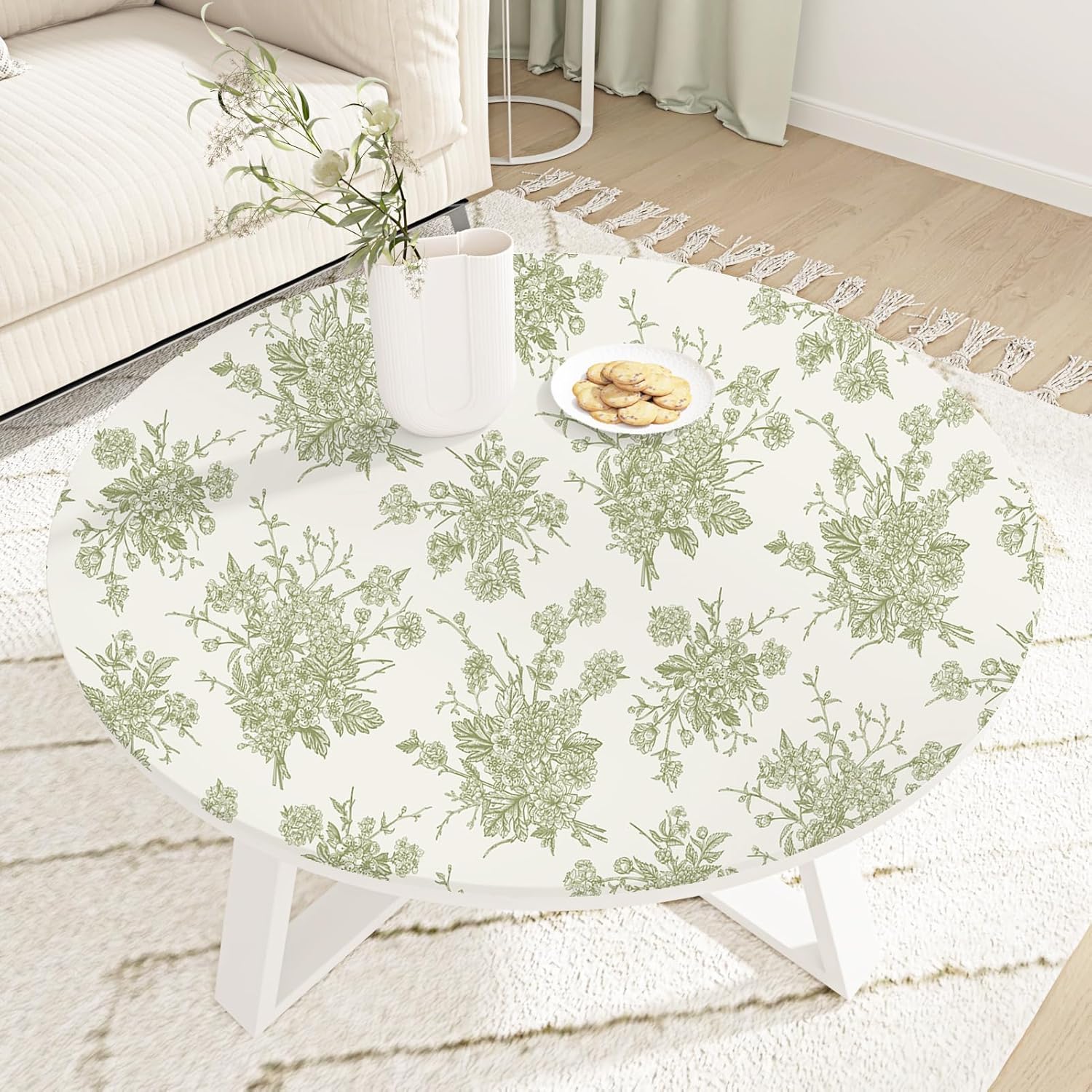 Green Floral Wallpaper Peel and Stick Countertops Beige Cream Wallpapers Flower Vintage Contact Paper Vinyl Self Adhesive Sage Green Stick on Wall Paper Cabinets Bedroom Decor 17.5"x314"