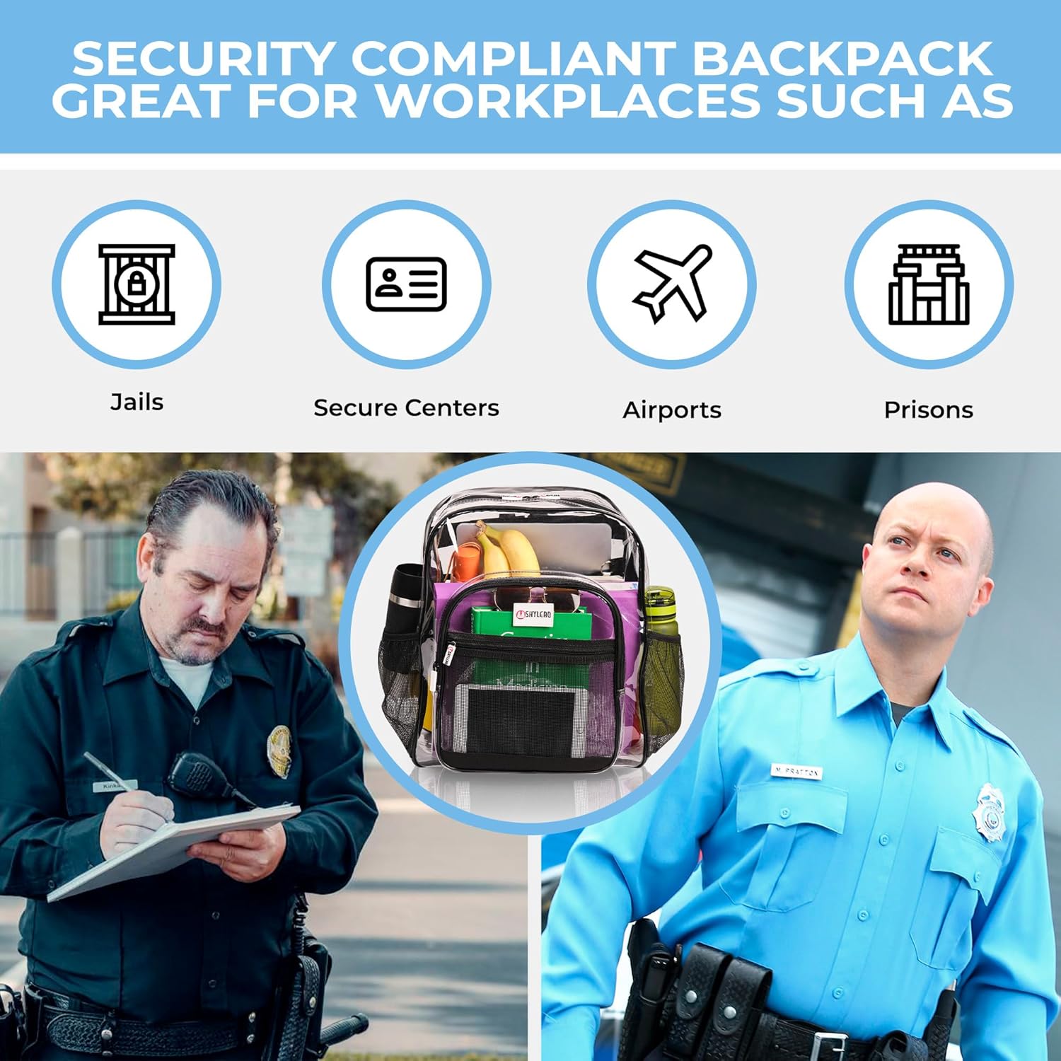 Clear Backpack Heavy Duty has TSA Lock, 2-Way Zipper. PVC Transparent Backpack X-Large - H18''xW14''xD8 - Black - Image 5