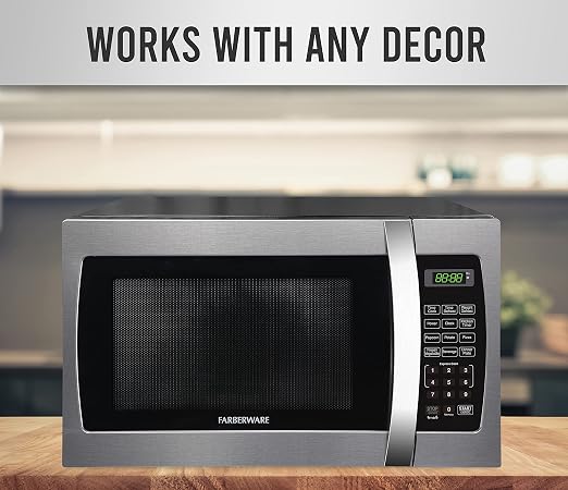 Farberware Horno de microondas para encimera de 1.3 pies cúbicos, 1000  vatios con pantalla LED, bloqueo infantil, interior negro fácil de limpiar,  pies cúbicos, acero inoxidable : Todo lo demás - Amazon.com