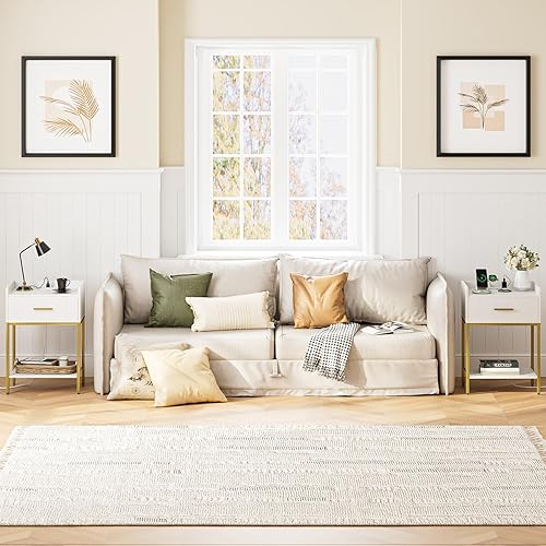 Miniatura 7 de Mesita de noche con estación de carga, mesita de noche de 3 niveles para espacio pequeño, mesita de noche moderna con cajón de almacenamiento y