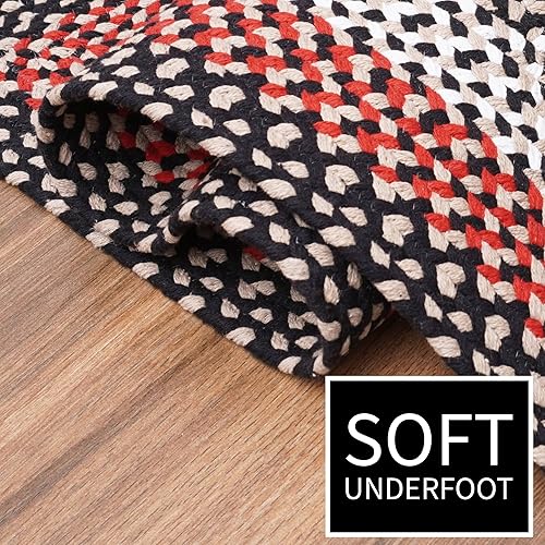 Miniatura 7 de Super Area Rugs Alfombra trenzada ovalada ovalada de 3 x 5 pies, color negro, para entrada, cocina, baño, reversible, rústica, campestre, primitiva,