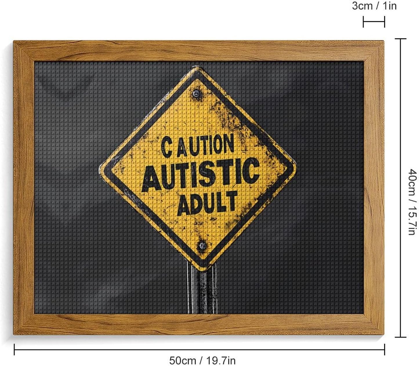 Caution Autistic Adult Printed Diamond 5D Painting Kits DIY Full Drill Crafts for Home Wall Decor 16x20 Inch Yellow Wood 50 * 40cm