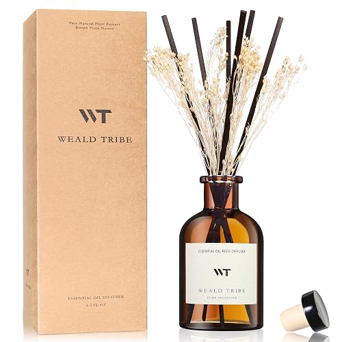WEALD TRIBE Reed Diffuser Set for Bathroom Air Fresheners, Oil Diffuser Sticks | White Jasmine Scent 4.0 fl oz Home Fragrance with Sticks Defusers | House Bedroom Office Shelf Decor