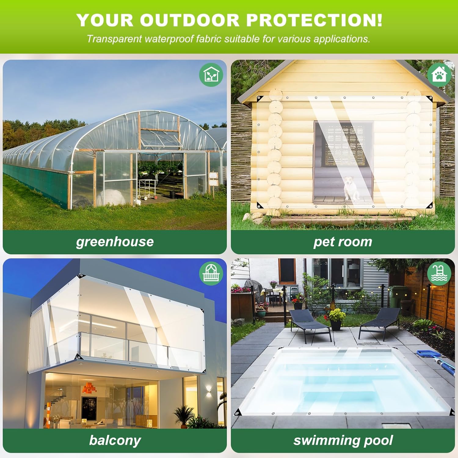 Clear Tarp,8x10ft Clear Tarps with Grommet,14 MiL Heavy Duty Waterproof with Reinforced Edge for Patio and Pavilion,Porch and Outdoor Garden Household Tarpaulin