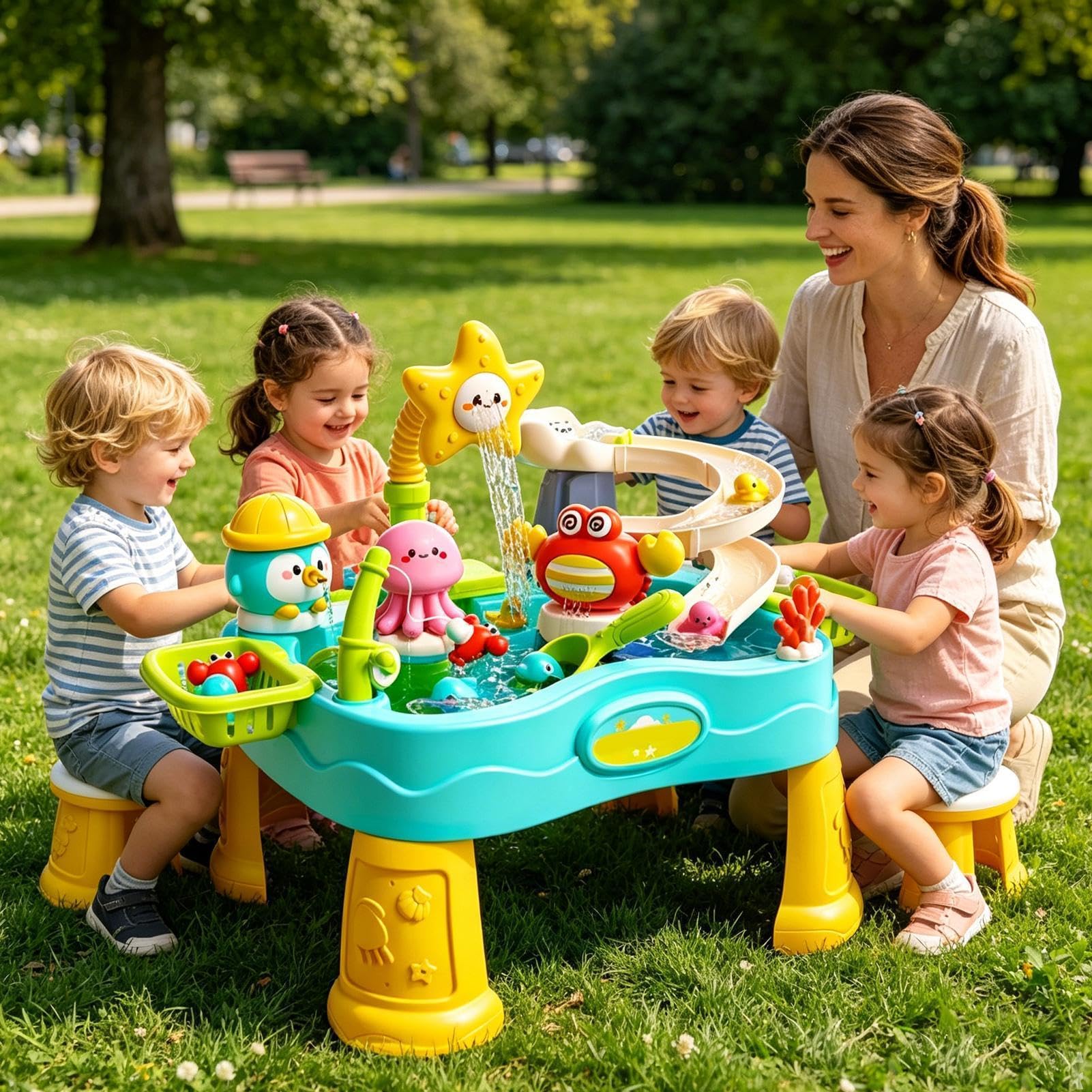 Kinder Wassertisch Verstellbarer Elektrischer Sommerspielzeug | Sommer Outdoor Wasser Aktivitätstisch für Garten, Pool, , Terrasse, Balkon, Rasen, Wiese