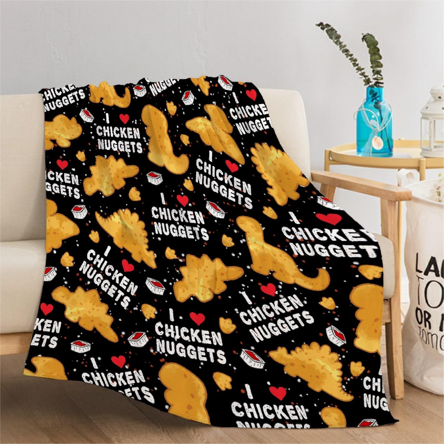 Chicken Nuggets Blanket - Ultra Soft Dino Nugget Flannel Blanket for Kids - Funny Food Blanket Home Decor for Bed Couch Living Room - Novelty Gift for Boys Girls,60"x80" for Adults