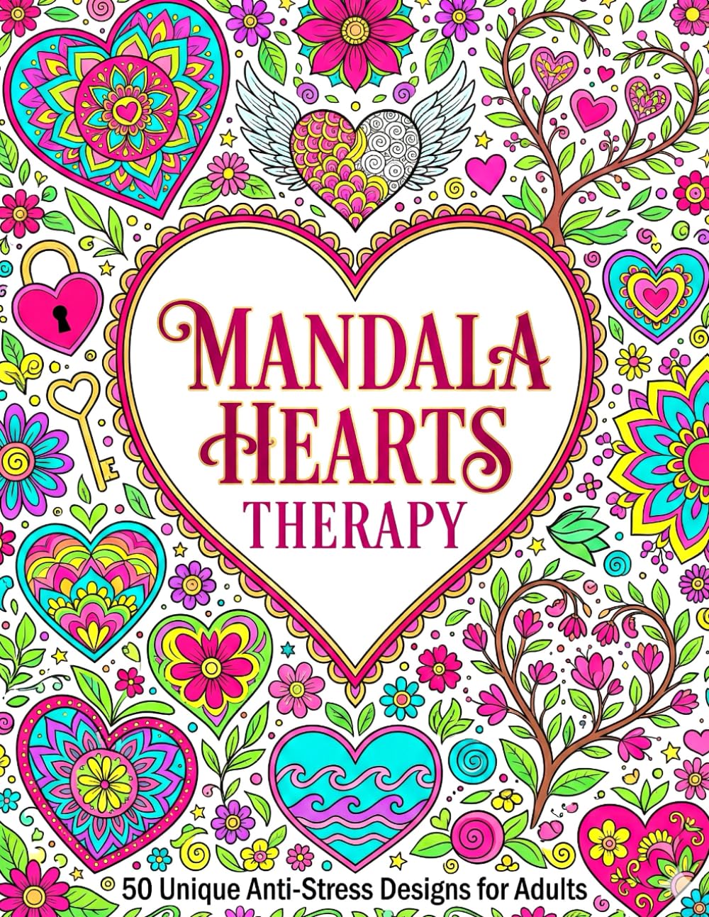 Mandala Hearts Therapy: Adult Coloring Book with 50 Intricate Designs, Floral Patterns, and Geometric Love Mandalas for Stress Relief and Relaxation