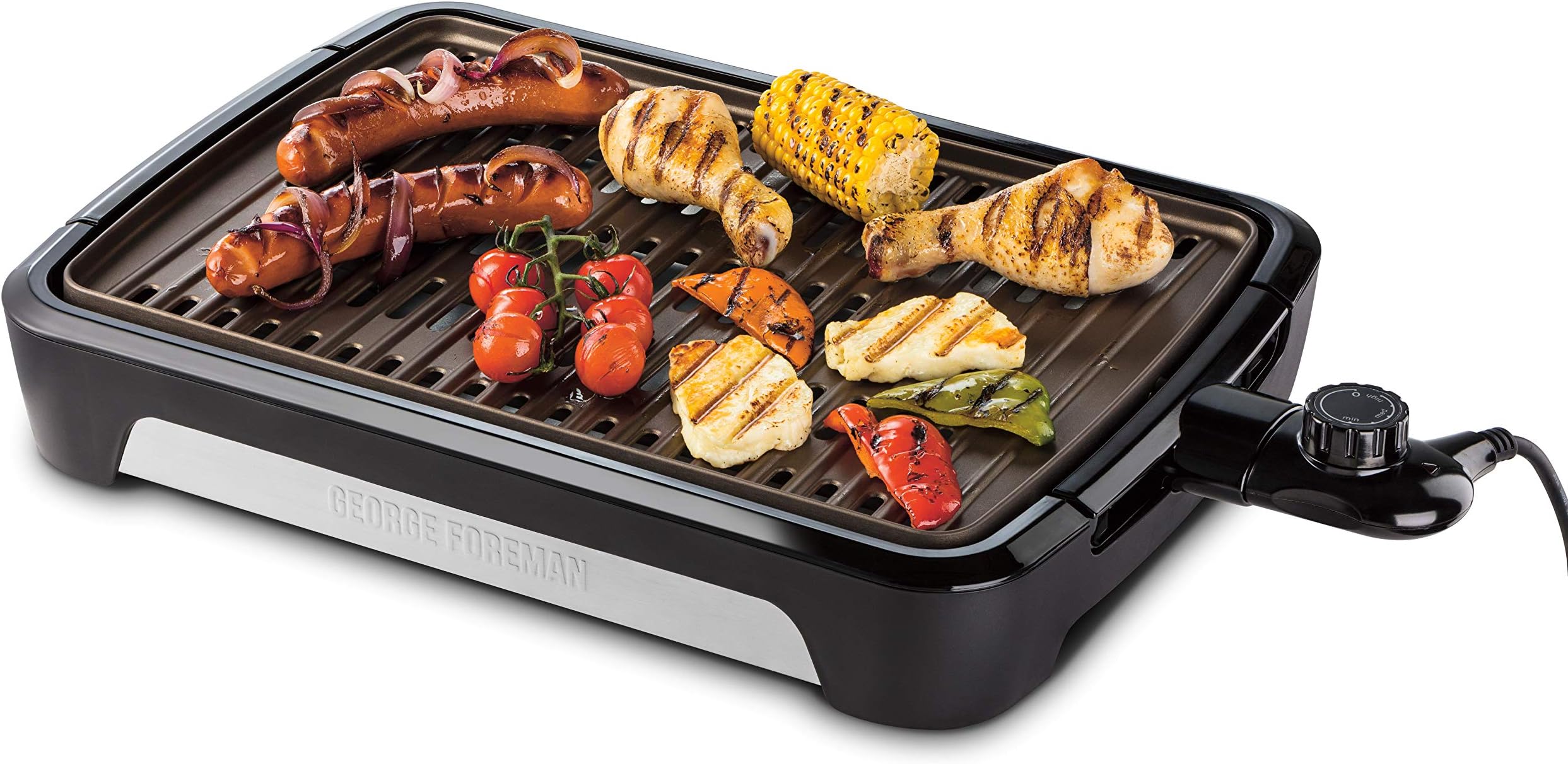 - 1350W Smokeless Indoor Outdoor Electric BBQ Grill | Non-Stick, PFOA-Free, Temp Control, Removable Dishwasher Safe Plates | Burger Griller, Steaks, Veggies, Panini & more| 25850-56