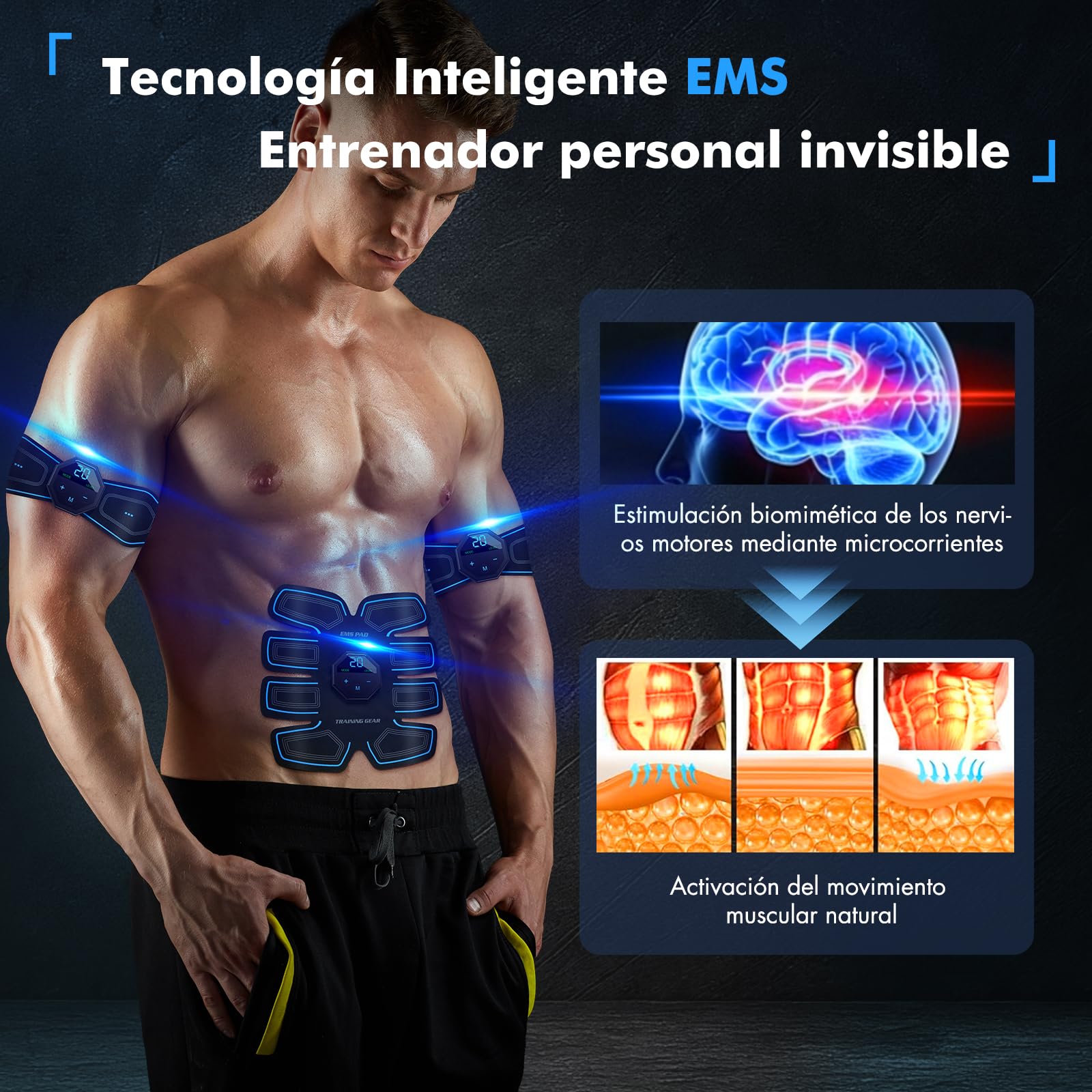 Electroestimulador Muscular, EMS Estimulador Muscular, 10 Modos y 20 Intensidades, Eletroestimulação Muscular Cuerpo Completo AB/Brazo/Pierna/Gluteos para Hombres y Mujeres