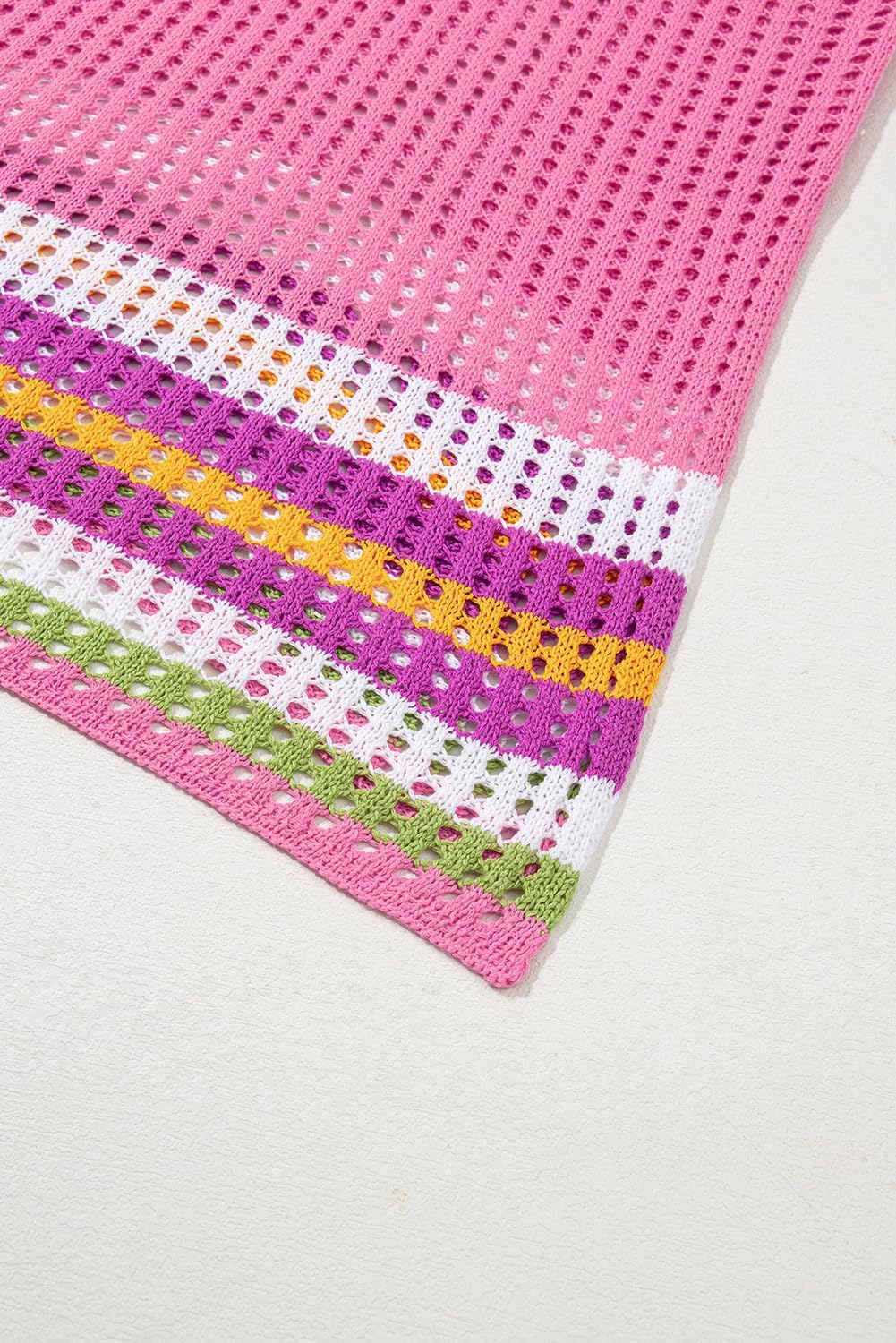 Dokotoo Women's Swimwear Beach Bikini Swimsuit Color Block Cover-ups Crochet Striped Side Split Mini Dress - Image 3