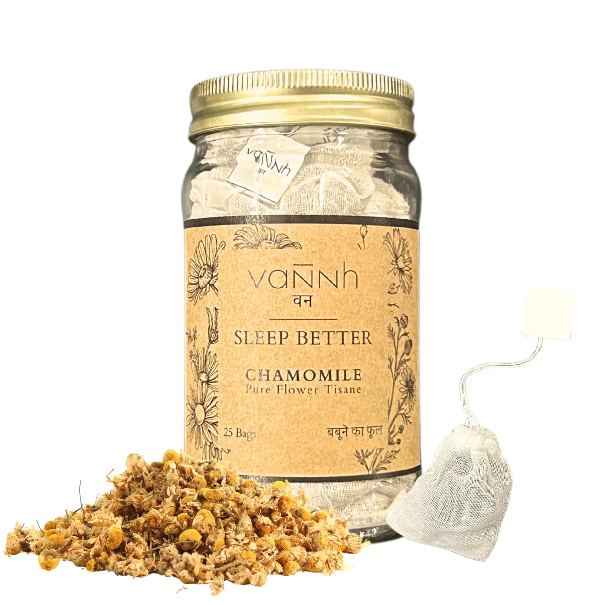 Vannh Chamomile Pure Flower Tisane (25 Cloth Bags) | Herbal Tea for Better Sleep | Brewed Hot & Cold | Caffeine-free Tea, Grown in wild, Shade-dried | High on Fragrance | No Bitterness (B0D6T49SYP) Amazon Price History, Amazon Price Tracker
