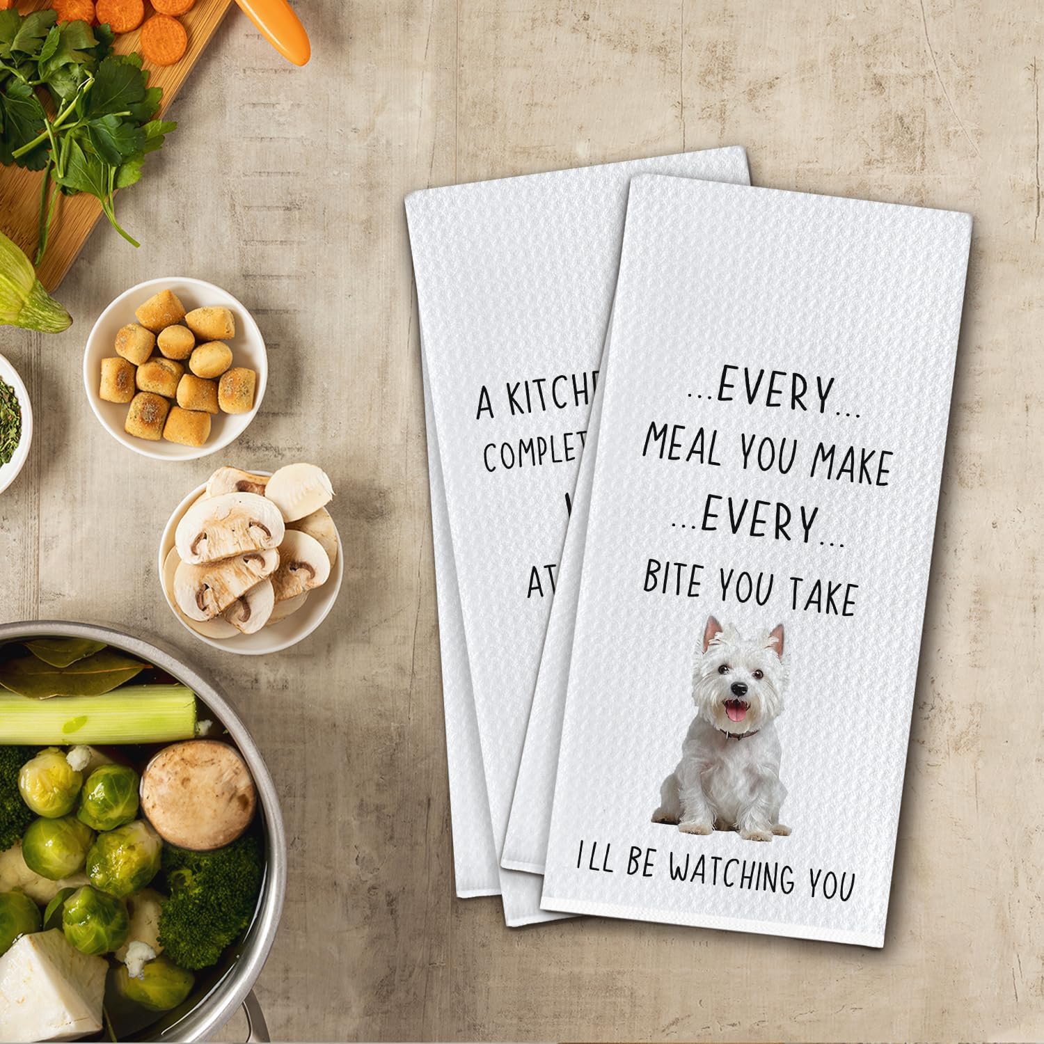West Highland Terrier Gifts Kitchen Towels, Westie Gifts for Women Men Dish Tea Towels, Funny Westie Dog Decorative Hand Towel for Kitchen, 16x24 Inch Set of 2 - Image 2
