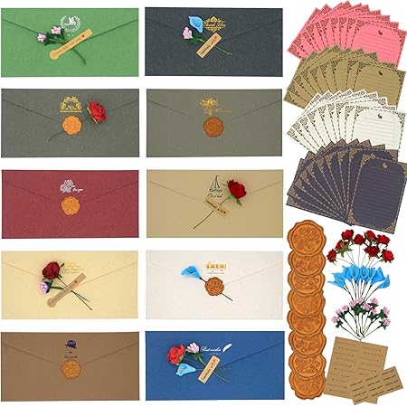 Amazon レターセット 封筒30枚 便箋40枚 30種類の封筒飾り 手紙セット おしゃれ レトロ かわいい アンティーク調手紙 挨拶状 メッセージカード 誕生日の願い 結婚式 ビジネス 招待状 お祝い手紙 お礼状用 挨拶状封筒 文房具 オフィス用品