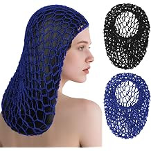 2 PCS Long Hair Nets for Sleeping Mesh Crochet Hair Wrap Breathable Sleep Cap for Women Reusable Elastic HairnetBlack,Blue