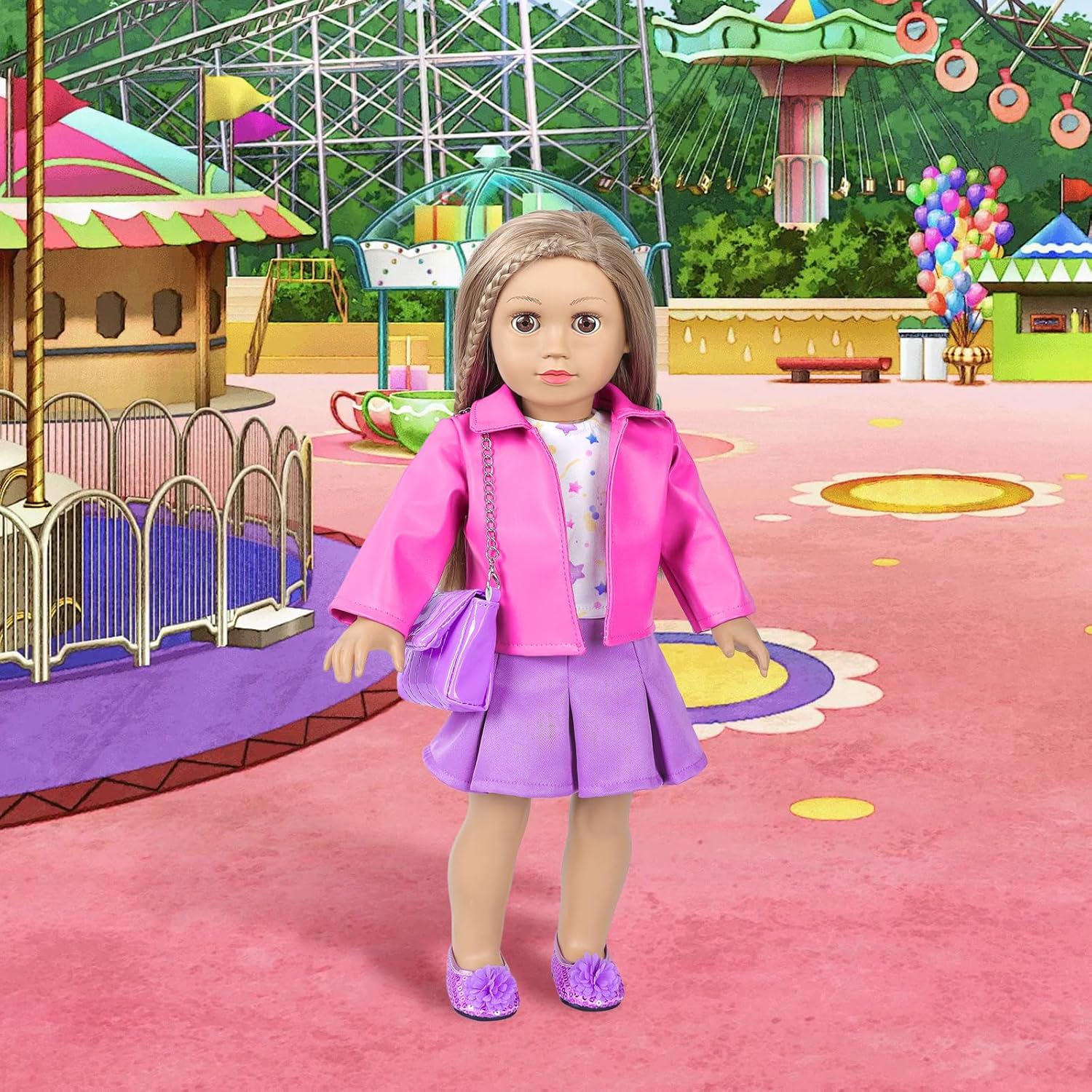 American 18 Inch Dolls Clothes and Makeup Accessories,Cosmetic Toys Shoulder Bags Gift Playset Fit for 18" Doll Including Skirt Outfit Eye Shadow Lipstick Blusher Headband,Doll Not Include - Image 6