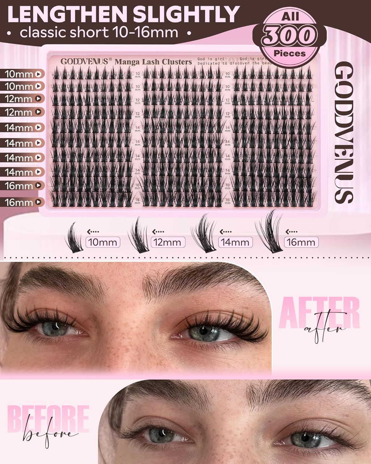 Manga Lash Clusters Kit Natural 300 Pcs Cluster Eyelash Extensions Kit Wispy Fairy Fluffy Eyelash Clusters Anime Cosplay Individual Lash Extensions Kit CC Curve 10-16mm C-wispy manga cluster kit 12-16