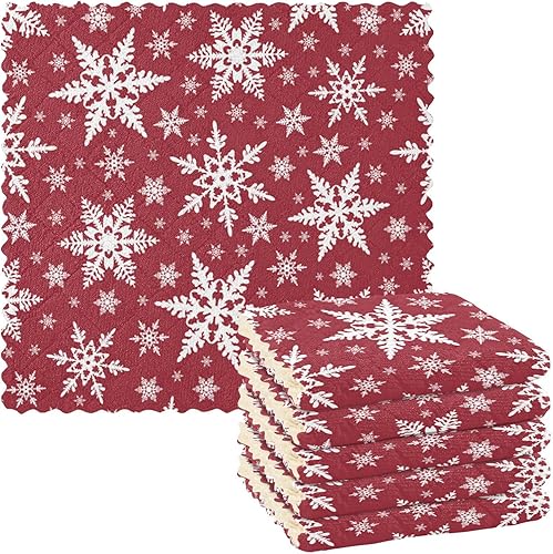 Paquete de 6 paños de cocina con estampado de copos de nieve blancos de Navidad, paños de limpieza reutilizables, toallas de mano de cocina
