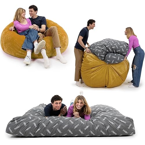 CordaRoy's Plush Bean Bag - Convertible Bean Bag Chair - Machine-Washable Plush Fabric Cover - for Basement, Living Room, Game Room, Dorm & More - Full Size - Saffron | Made in The USA