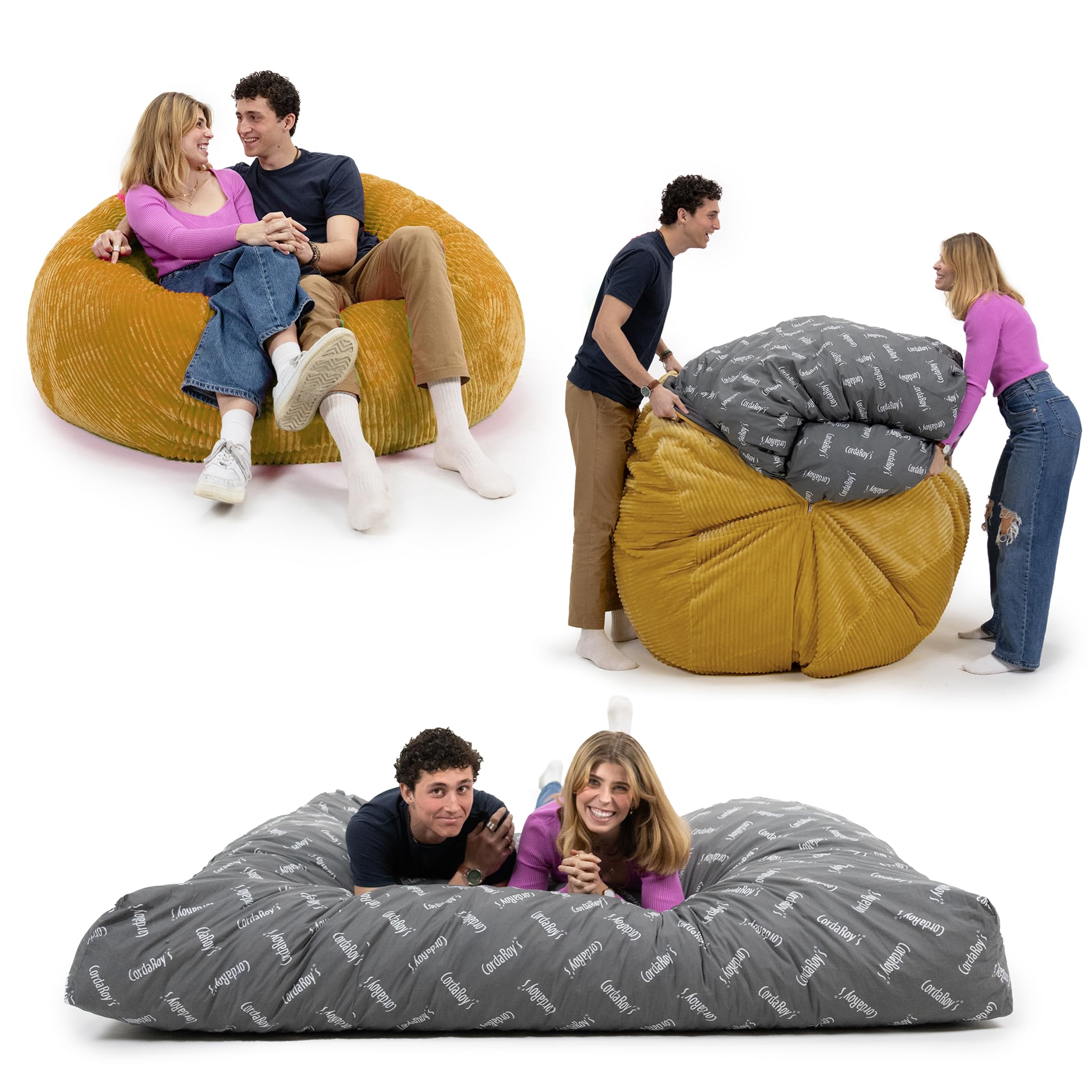 CordaRoy's Plush Bean Bag - Convertible Bean Bag Chair - Machine-Washable Plush Fabric Cover - for Basement, Living Room, Game Room, Dorm & More -