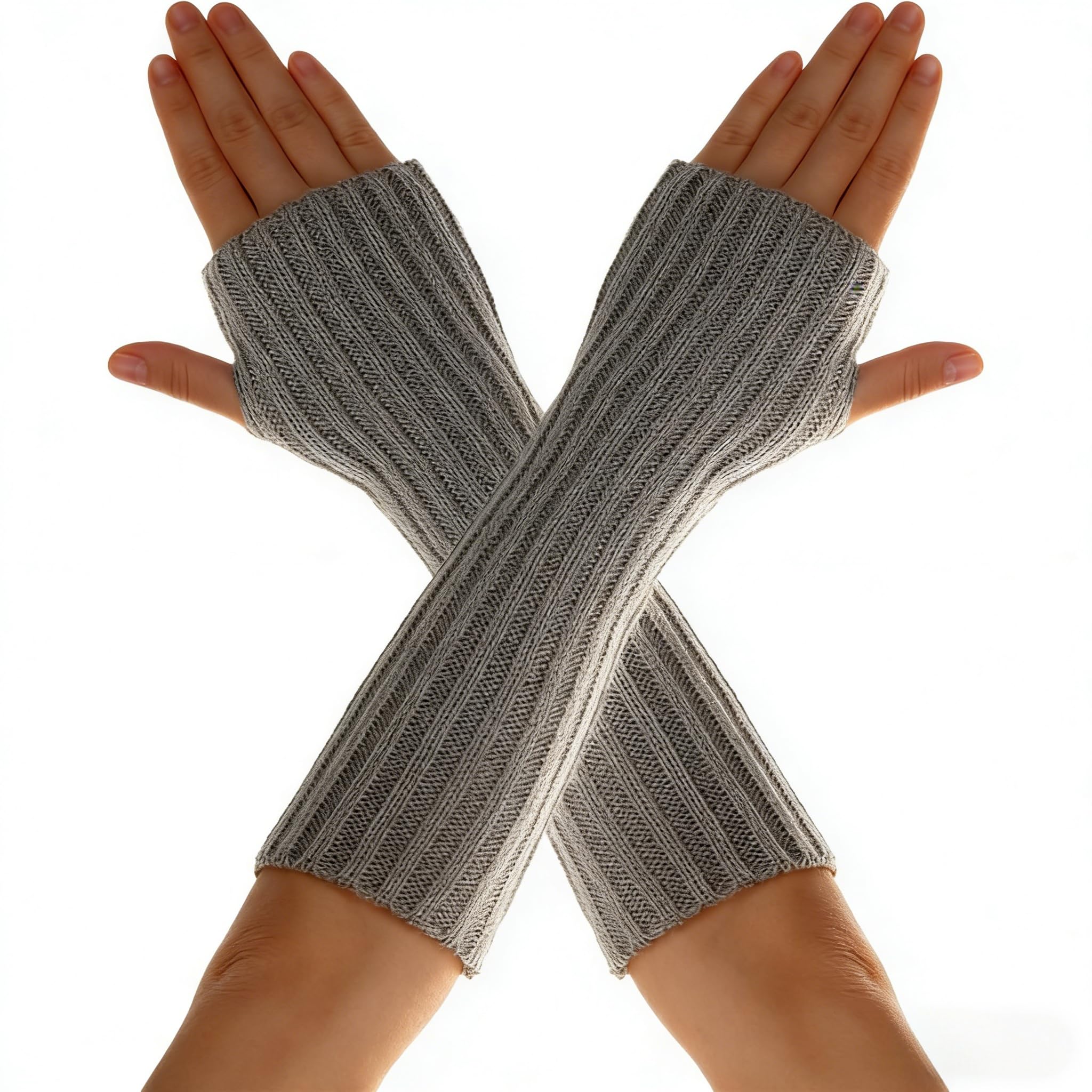 LSYZHX Knitted Wrist Warmers Womens, Knitted Fingerless Gloves, Winter Thumbhole Gloves for Women (GRAY)