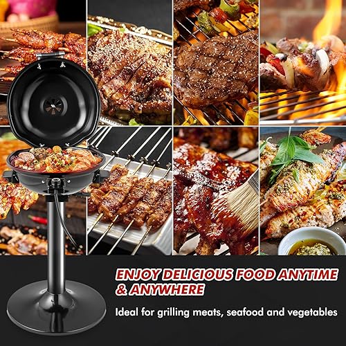 Miniatura 5 de HAPPYGRILL Parrilla eléctrica de 1600 W Parrilla de barbacoa al aire libre con rejilla de calentamiento para barbacoa de 15 porciones Parrilla